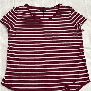 American Eagle Woman’s Top Striped Maroon and White